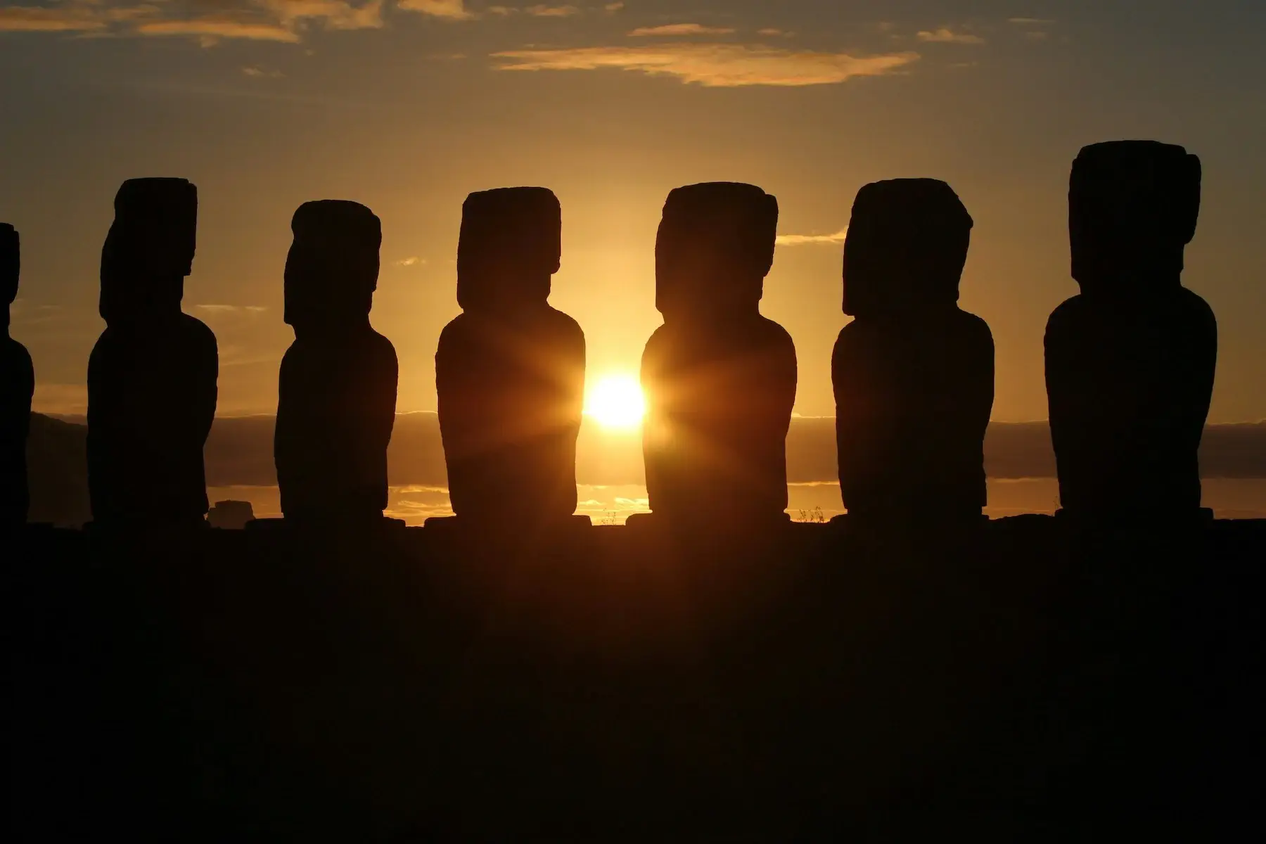 Moai silhouettes on Easter Island