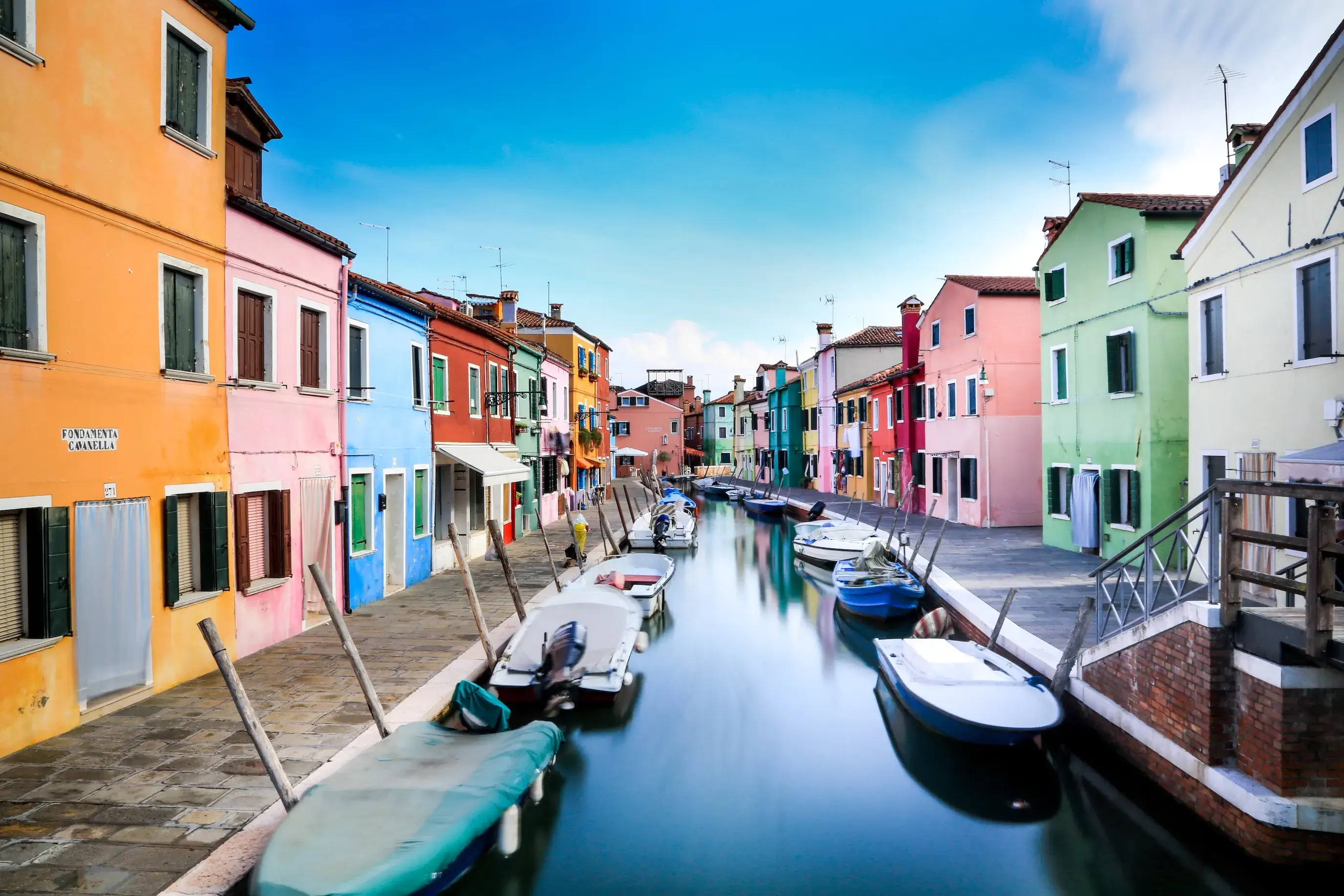 canal view with colorful houses along the side